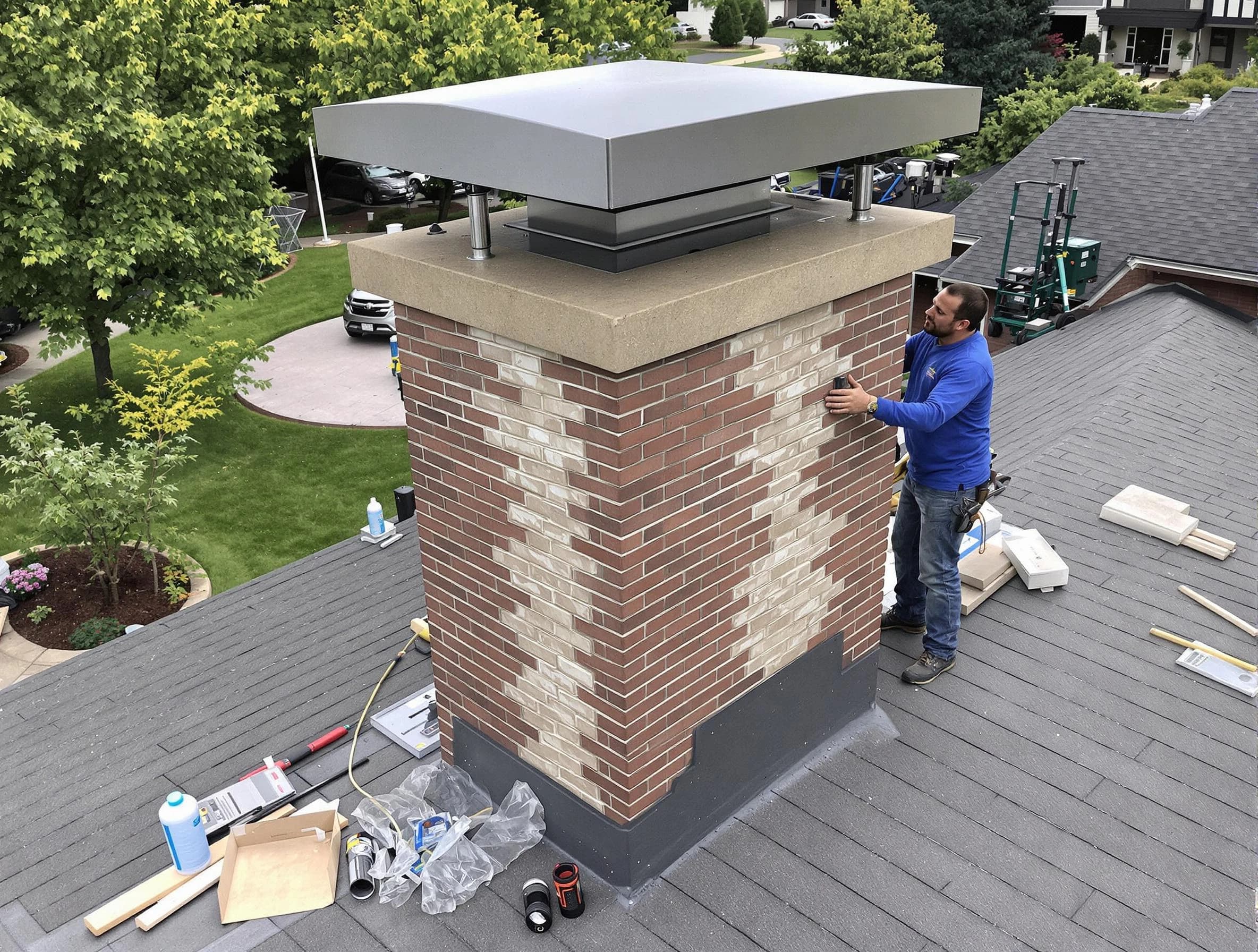 Lebanon Chimney Sweep team working on a custom chimney remodel in Lebanon, TN