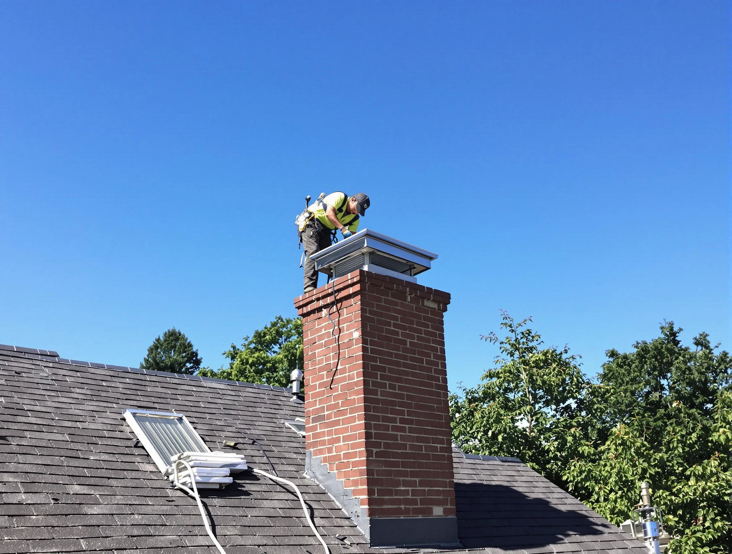 Lebanon Chimney Sweep technician measuring a chimney cap in Lebanon, TN